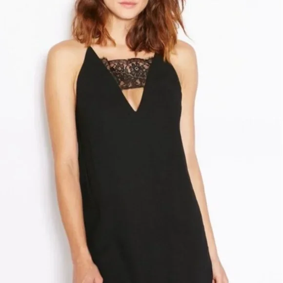 Topshop | Dresses | Topshop Black Cut Out Lace Front Slip Mini Dress Cross  Back Size Us 6 Uk | Poshmark